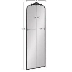 Kirklands Home Decorative Mirrors|Black Arch Ornate Crown Full Length Wall Mirror