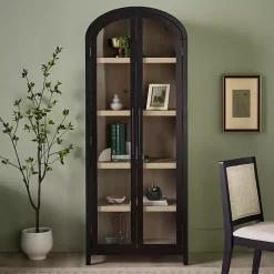 Kirklands Home Bookshelves|Arched Glass Doors Chantelle Bookcase Black