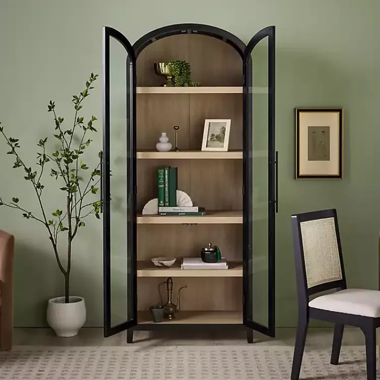 Kirklands Home Bookshelves|Arched Glass Doors Chantelle Bookcase Black