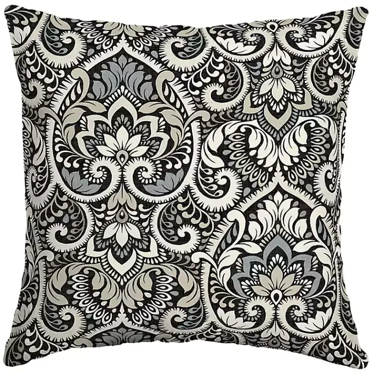 Kirklands Home Outdoor Cushions & Pillows|Aurora Damask Outdoor Pillow Black