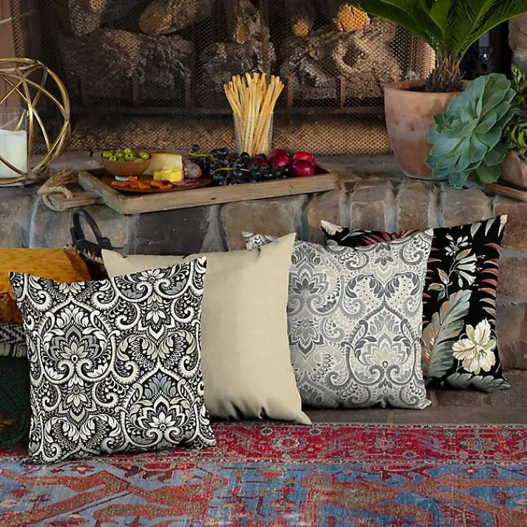 Kirklands Home Outdoor Cushions & Pillows|Aurora Damask Outdoor Pillow Black