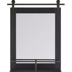 Kirklands Home Decorative Mirrors|Barn Door Wall Mirror with Shelf Black