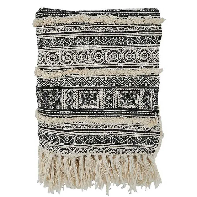 Hot Black Beige Block Print Throw Blanket Blankets & Throws