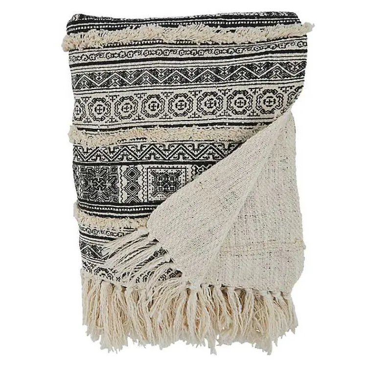 Hot Black Beige Block Print Throw Blanket Blankets & Throws