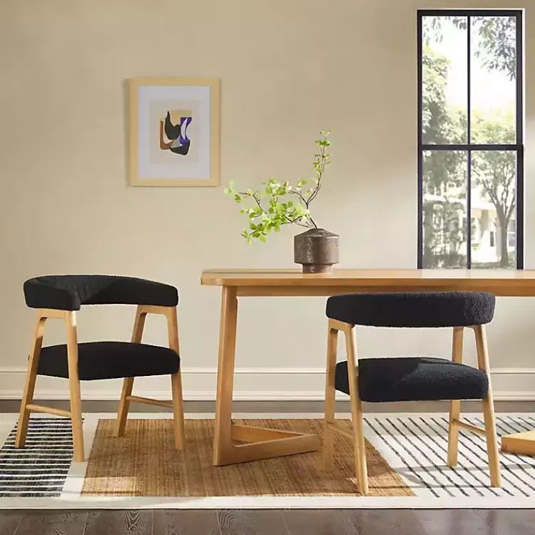 Kirklands Home Dining Chairs|Boucle Curved Ezra Dining Chairs, Set of 2 Black