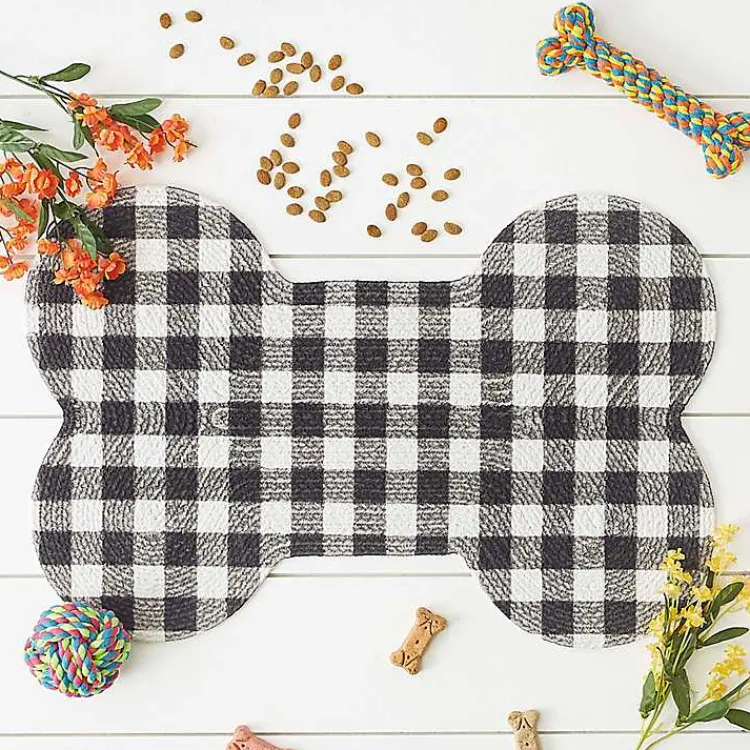 Kirklands Home Kitchen & Floor Mats|Black Buffalo Check Bone Pet Bowl Mat