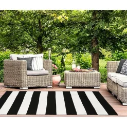 Kirklands Home Outdoor Rugs|Black Cabana Stripe Indoor/Outdoor Area Rug, 3x5