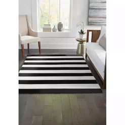 Kirklands Home Outdoor Rugs|Black Cabana Stripe Indoor/Outdoor Area Rug, 3x5