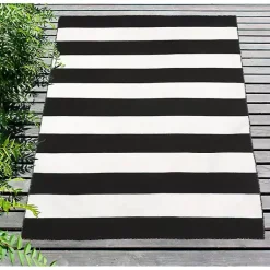 Kirklands Home Outdoor Rugs|Black Cabana Stripe Indoor/Outdoor Area Rug, 5x7