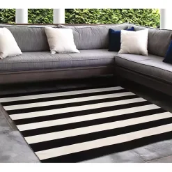 Kirklands Home Outdoor Rugs|Black Cabana Stripe Indoor/Outdoor Area Rug, 8x8