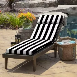 Kirklands Home Outdoor Cushions & Pillows|Cabana Stripe Outdoor Chaise Cushion Black