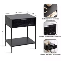 Kirklands Home Accent & End Tables|Cane Drawer Accent Table Black