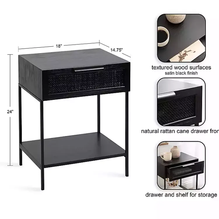 Kirklands Home Accent & End Tables|Cane Drawer Accent Table Black