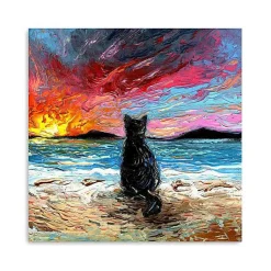 Kirklands Home Canvas Art|Black Cat Beach Days Canvas Art Print Multi