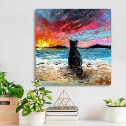 Kirklands Home Canvas Art|Black Cat Beach Days Canvas Art Print Multi