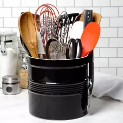 Kirklands Home Kitchen Storage|Ceramic Oversized Crock with Divider Black