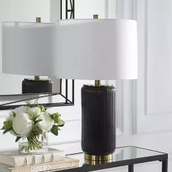 Kirklands Home Table Lamps|Black Ceramic Ribbed Table Lamp White
