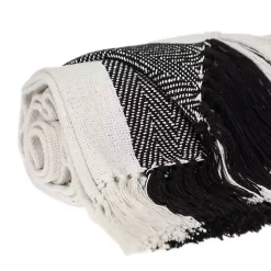 New Black Chalet Striped Fringe Throw Blankets & Throws