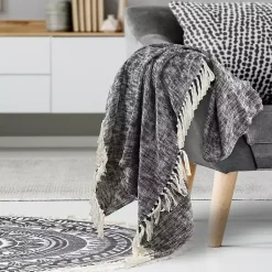 Sale Black Chambray Fringe Throw Blankets & Throws
