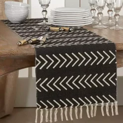 Kirklands Home Table Linens|Chevron Table Runner with Fringe Black