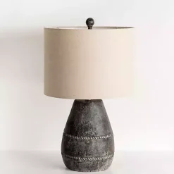 Kirklands Home Table Lamps|Black Concrete Porter Table Lamp Ivory
