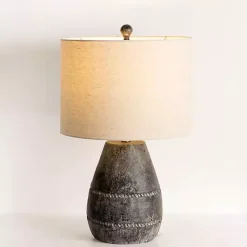 Kirklands Home Table Lamps|Black Concrete Porter Table Lamp Ivory