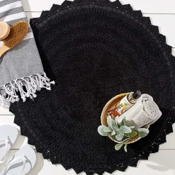 Kirklands Home Bathroom Rugs|Crochet Round Bath Mat Black