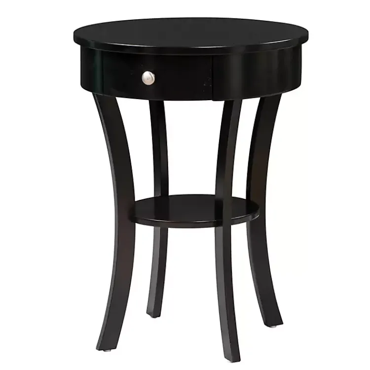 Kirklands Home Accent & End Tables|Curved Legs Round Drawer Accent Table Black