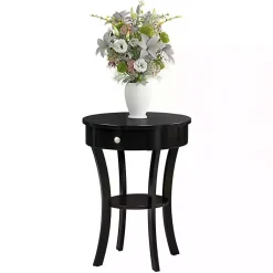 Kirklands Home Accent & End Tables|Curved Legs Round Drawer Accent Table Black