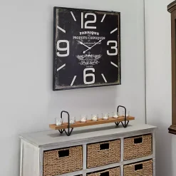 Kirklands Home Clocks|Black Distressed Wood Face Square Clock
