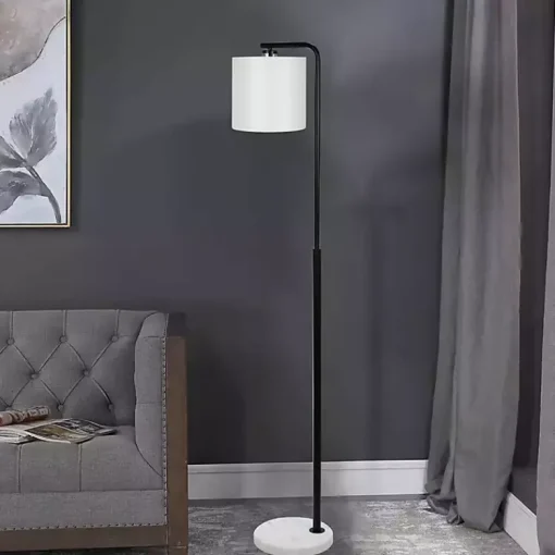 Kirklands Home Floor Lamps|Black Downbridge Marble Base Floor Lamp White