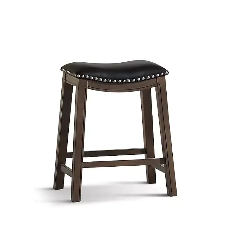Kirklands Home Bar Stools & Counter Height Stools|Ella Saddle Counter Stool with Nailhead Trim Black