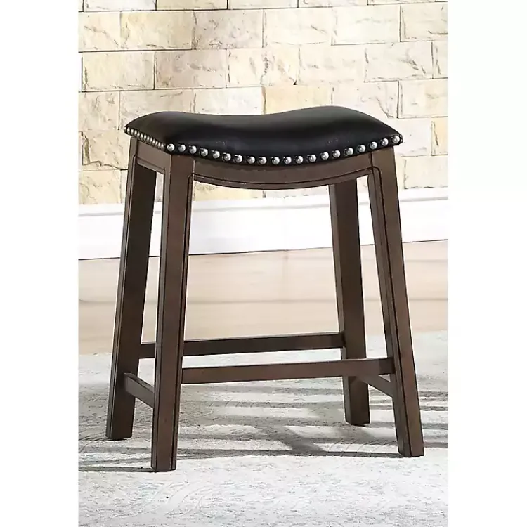 Kirklands Home Bar Stools & Counter Height Stools|Ella Saddle Counter Stool with Nailhead Trim Black