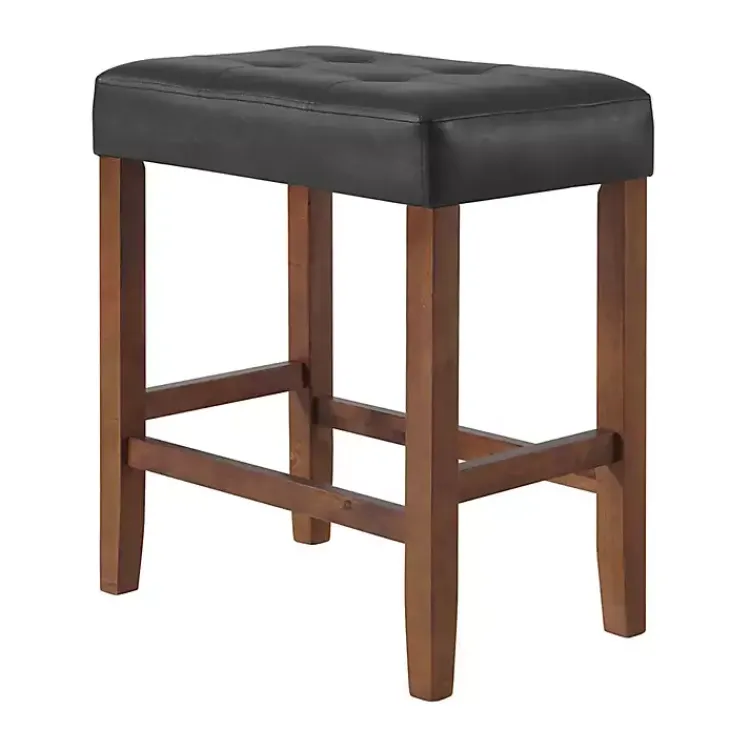 Kirklands Home Bar Stools & Counter Height Stools|Faux Leather Madison Walnut Counter Stool Black