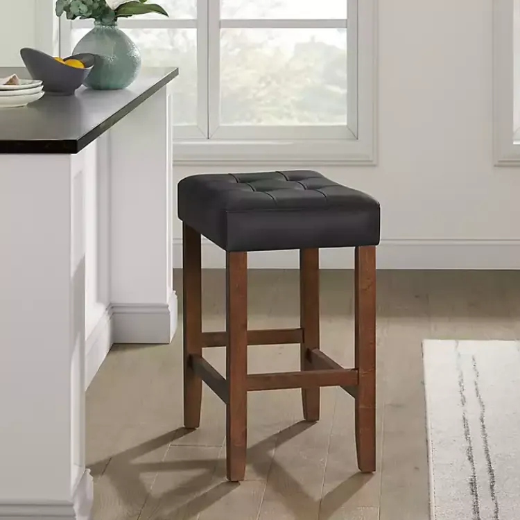 Kirklands Home Bar Stools & Counter Height Stools|Faux Leather Madison Walnut Counter Stool Black
