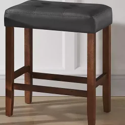 Kirklands Home Bar Stools & Counter Height Stools|Faux Leather Madison Walnut Counter Stool Black