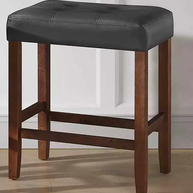 Kirklands Home Bar Stools & Counter Height Stools|Faux Leather Madison Walnut Counter Stool Black