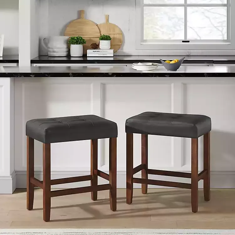 Kirklands Home Bar Stools & Counter Height Stools|Faux Leather Madison Walnut Counter Stool Black
