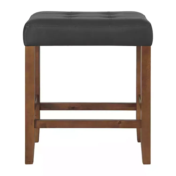 Kirklands Home Bar Stools & Counter Height Stools|Faux Leather Madison Walnut Counter Stool Black