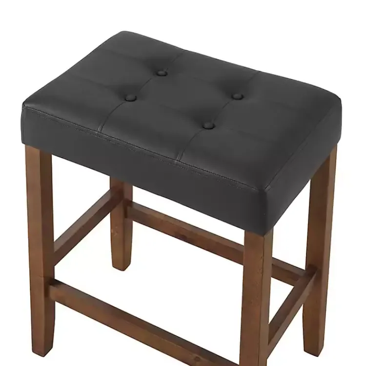 Kirklands Home Bar Stools & Counter Height Stools|Faux Leather Madison Walnut Counter Stool Black