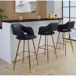 Kirklands Home Bar Stools & Counter Height Stools|Faux Leather Marge Bar Stools, Set of 2 Black