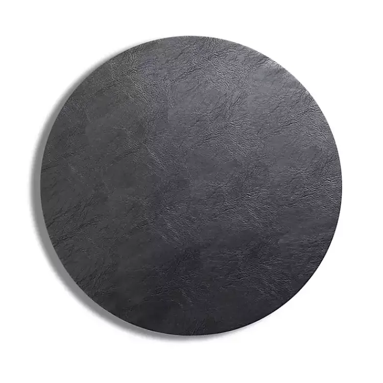 Kirklands Home Table Linens|Faux Leather Round Placemat Black