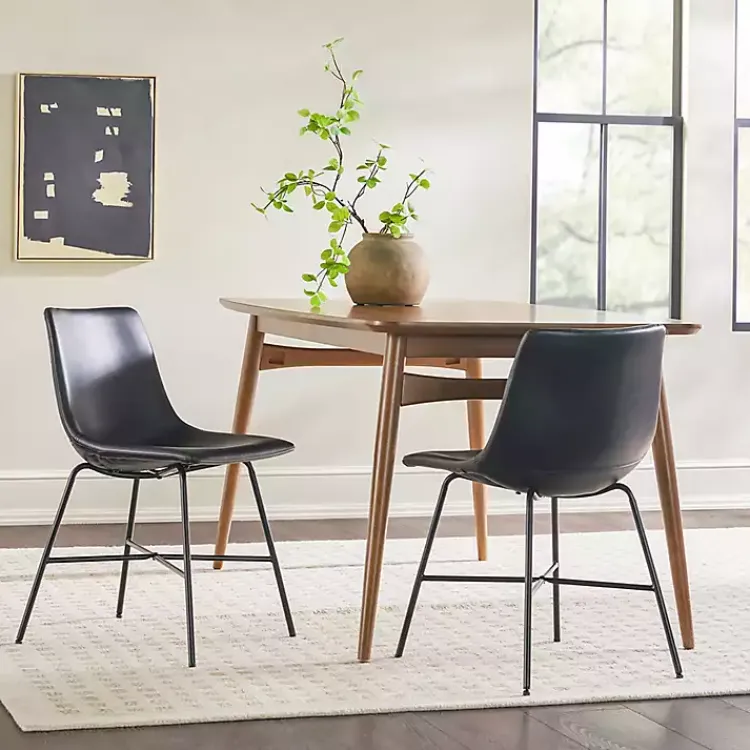 Kirklands Home Dining Chairs|Faux Leather Scoop Dining Chairs, Set of 2 Black