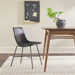 Kirklands Home Dining Chairs|Faux Leather Scoop Dining Chairs, Set of 2 Black