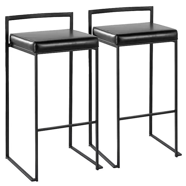 Kirklands Home Bar Stools & Counter Height Stools|Faux Leather Stackable Bar Stools, Set of 2 Black