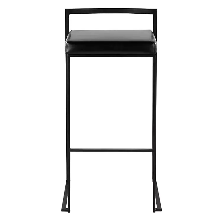 Kirklands Home Bar Stools & Counter Height Stools|Faux Leather Stackable Bar Stools, Set of 2 Black