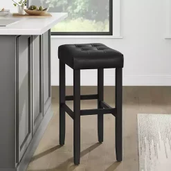 Kirklands Home Bar Stools & Counter Height Stools|Faux Leather Tufted Madison Bar Stool Black
