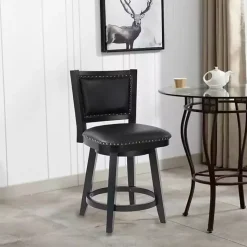 Kirklands Home Bar Stools & Counter Height Stools|Faux Leather Upholstered Counter Stool Black