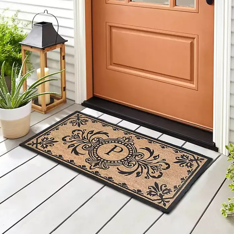 Kirklands Home Doormats|Black Fleur De Lis Monogram P Doormat