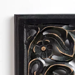 Kirklands Home Wall Plaques|Floral Carved Wood Wall Plaque Black